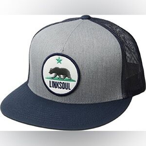 LINKSOUL Mens California Trucker Flatrim SnapBack Cap Grey and Navy